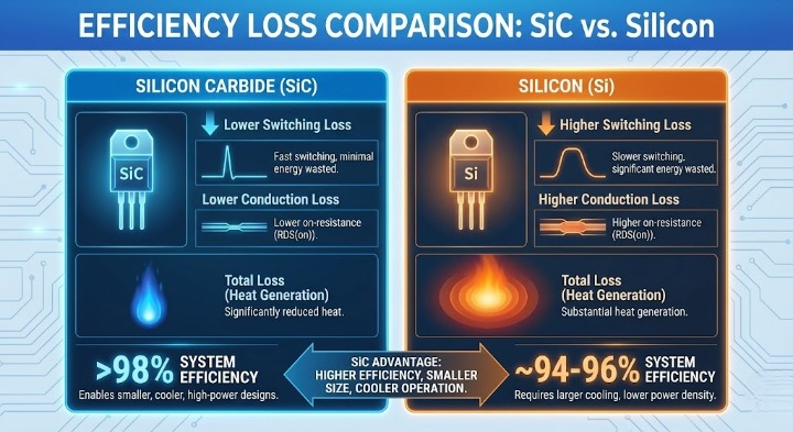Comparación-de-pérdida-de-eficiencia-sic-vs-silicon-infografía